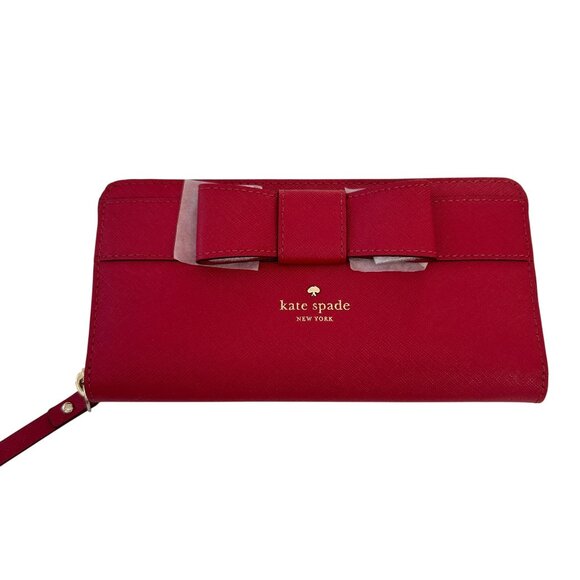 NWT Kate Spade New York Kirk Park Saffiano Lacey Wallet With Bow Red  Pocketbook - Picture 1 of 7
